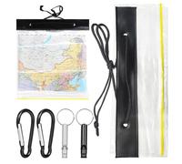 MAXQUU Sac à Cartes (27,8 x 30,8 cm) avec 2 Sifflets de Survie et 2 Mousquetons Noirs, Sac étanche, Adapté au Camping en Plein Air