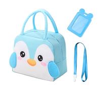 MAXQUU Sac à déjeuner 1 pièce pour enfant avec 1 porte-cartes et 1 lanière, sac à déjeuner isotherme au motif de dessin animé, pliable et étanche (bleu)
