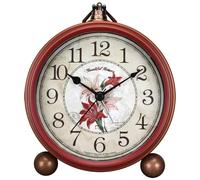 Maxspace Horloge de Bureau rétro Vintage en métal Rouge sans tic-tac, Mouvement à Quartz Silencieux, Fonctionne avec des Piles, pour Chambre à Coucher, Salon, décoration intérieure