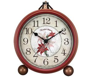 Maxspace Horloge de Bureau rétro Vintage en métal Rouge sans tic-tac, Mouvement à Quartz Silencieux, Fonctionne avec des Piles, pour Chambre à Coucher, Salon, décoration intérieure
