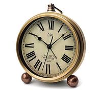 Maxspace Horloge de table, réveil rétro en métal doré sans tic-tac pour chambre à coucher, vintage à piles, mouvement à quartz silencieux, verre HD, petite horloge de bureau, salon, décoration