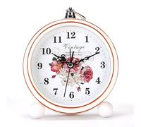 Maxspace Réveil vintage, 13,3 cm, silencieux, sans tic-tac, rétro, analogique, fonctionne à piles, petite horloge de bureau pour chambre à coucher, salon, bureau, étagère (pivoine)
