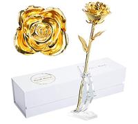 MAXSPT Rose dorée 24 carats, Rose trempée en Or fabriquée à partir de véritable Rose, pour Elle pour ma Femme, doré avec Support