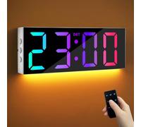 Maxstar 12'' Grande Horloge Murale numérique avec télécommande,Grand écran d'écran LED,8 RVB,DST,décor de Bureau de lumière de Nuit Moderne pour Le Salon,Chambre,Salle de Classe,Salle d'étude-Blanc