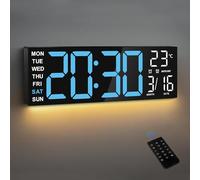 Maxstar 16 "Grande Horloge Murale numérique avec 8 Affichage à LED RVB et télécommande,Double alarmes,DST,température,Date,lumière de Nuit pour Chambre/Bureau/Salon/Boutique/Gym/Salle de Jeux