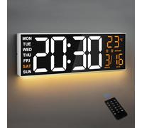 Maxstar 16 "Grande Horloge Murale numérique avec 8 Affichage à LED RVB et télécommande,Double alarmes,DST,température,Date,lumière de Nuit pour Chambre/Bureau/Salon/Boutique/Gym/Salle de Jeux