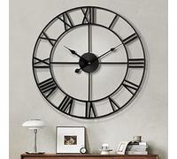 Maxstar Chiffres Romains Modernes Grandes horloges,Murale,Vintage,silencieuse sans tic-tac,en métal Rond horloges pour Salon, Cuisine, Chambres,de Jardin, décor Noir 60 cm