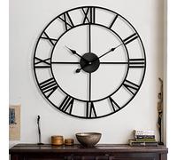 Maxstar Chiffres Romains Modernes Grandes horloges,Murale,Vintage,silencieuse sans tic-tac,en métal Rond horloges pour Salon, Cuisine, Chambres,de Jardin, décor Noir 80CM