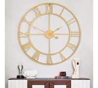 Maxstar Chiffres Romains Modernes Grandes horloges murales Horloge Murale silencieuse en métal Rond sans tic-tac pour Salon, Cuisine, Chambres, horloges murales Vintage de Jardin, décor Or 80CM