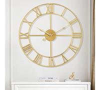 Maxstar Chiffres Romains Modernes Grandes horloges murales Horloge Murale silencieuse en métal Rond sans tic-tac pour Salon, Cuisine, Chambres, horloges murales Vintage de Jardin, décor Noir 40 cm