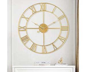 Maxstar Chiffres Romains Modernes Grandes horloges murales Horloge Murale silencieuse en métal Rond sans tic-tac pour Salon, Cuisine, Chambres, horloges murales Vintage de Jardin, décor Noir 40 cm