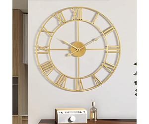 Maxstar Chiffres Romains Modernes Grandes horloges murales Horloge Murale silencieuse en métal Rond sans tic-tac pour Salon, Cuisine, Chambres, horloges murales Vintage de Jardin, décor Noir 47 cm