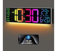 Maxstar Grande Horloge Murale Numérique 16.2'' avec Synchronisation Bluetooth, Télécommande, Alarme, Affichage LED, RGB - Blanc