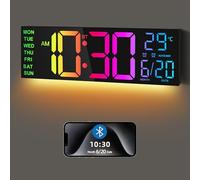 Maxstar Grande Horloge Murale Numérique 16.2'' avec Synchronisation Bluetooth, Télécommande, Alarme, Affichage LED, RGB - Noir