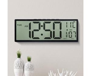 Maxstar Grande Horloge Murale numérique de 15" Grand écran LCD avec Chiffres géants, Fonctionne sur Piles, Auto DST, température, Date, horloges murales pour Personnes âgées pour Salon, Cuisine