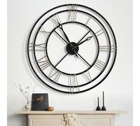 Maxstar Grande horloge murale surdimensionnée de 80 cm, presque silencieuse et moderne en métal avec chiffres romains, fonctionne avec piles, pour salon, chambre, bureau, boutique (noir, 81,3 cm)