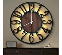 Maxstar Horloge Murale 80CM pour Salon sur Pile, Silencieuse, Style Bois Métal, LED Moderne Chambre/Bureau (Chiffres Arabes, Noir-32)