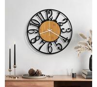 Maxstar Horloge Murale à Piles, Silencieuse sans Tic-tac Moderne Design Rustique Ronde en Métal Petit Format pour Salon/Chambre/Bureau/Cuisine/Décor Fermier-12 inch(Bois-Jaune)