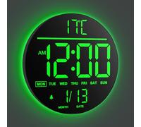 Maxstar Horloge Murale Numérique 10" avec Télécommande, 8 Couleurs RVB, Affichage LED, Luminosité Auto, Heure d'été, Température, Alarme - Noir pour Salon, Chambre, Cuisine