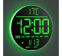 Maxstar Horloge Murale Numérique 10" avec Télécommande, 8 Couleurs RVB, Affichage LED, Luminosité Auto, Heure d'été, Température, Alarme - Noir pour Salon, Chambre, Cuisine