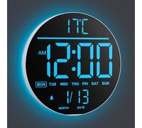 Maxstar Horloge Murale Numérique 10" avec Télécommande, 8 Couleurs RVB, Affichage LED, Luminosité Auto, Heure d'été, Température, Alarme - Noir pour Salon, Chambre, Cuisine