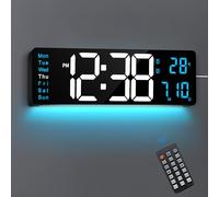 Maxstar Horloge Murale Numérique 16" à Télécommande,Affichage LED Géant,2 Alarme,Variateur Lumière, Température,Chiffres Extra-Larges pour Salon|Bureau|Cuisine|Ferme|Déco Bureau (Bleue)