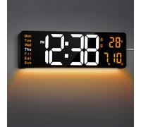 Maxstar Horloge Murale numérique 16" avec télécommande,2 alarmes,DST,dimmer,Grande Horloge numérique avec température,lumière de Nuit pour Salon,Cuisine,Salle de Sport,décoration de Bureau (Orange)
