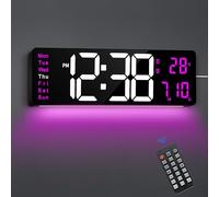 Maxstar Horloge Murale Numérique 16" avec Télécommande, 2 Alarmes, Variateur Lumière, Température, Affichage LED pour Salon/Bureau/Cuisine (Violette)