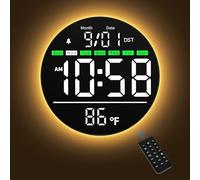 Maxstar Horloge Murale Numérique 8" avec Veilleuse, Alarme, 11 Couleurs RGB, 5 Niveaux de Luminosité, Température, Secondes, Date et Jour, Horloge Murale LED Électrique Moderne pour Salon, Blanc