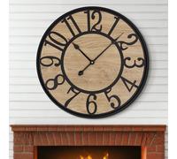 Maxstar Horloge Murale Ronde de, Fonctionne à Piles, Silencieuse, sans tic-tac, Horloge Murale analogique en métal pour Salon, 50 cm, Noir