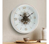 Maxstar Horloge Murale Vintage à Engrenages Mobiles, 20'' Décor Métal Industriel Steampunk pour Salon, Bureau, Cheminée, Ferme (Chiffres Arabes-Revêtement Platine)