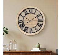 Maxstar Horloge Murale Vintage Silencieuse 40 cm, Horloge Murale Bois avec Cadre Métallique, Fonctionne à Piles, Idéale pour Salon, Chambre ou Cuisine, avec Chiffres Romains