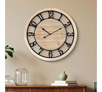 Maxstar Horloge Murale Vintage Silencieuse 50 cm, Horloge Murale Bois avec Cadre Métallique, Fonctionne à Piles, Idéale pour Salon, Chambre ou Cuisine, avec Chiffres Arabes