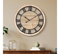 Maxstar Horloge Murale Vintage Silencieuse 50 cm, Horloge Murale Bois avec Cadre Métallique, Fonctionne à Piles, Idéale pour Salon, Chambre ou Cuisine, avec Chiffres Romains