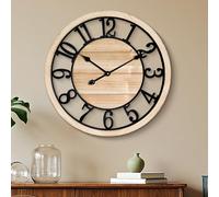 Maxstar Horloge Murale Vintage Silencieuse 60 cm, Horloge Murale Bois avec Cadre Métallique, Fonctionne à Piles, Idéale pour Salon, Chambre ou Cuisine, avec Chiffres Arabes