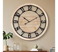 Maxstar Horloge Murale Vintage Silencieuse 76 cm, Horloge Murale Bois avec Cadre Métallique, Fonctionne à Piles, Idéale pour Salon, Chambre ou Cuisine, avec Chiffres Arabes