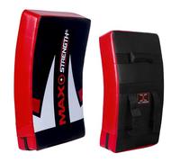 MAXSTRENGTH Bouclier de frappe pour entraînement de kickboxing | Coussinet incurvé de Muay Thai | Idéal pour MMA, arts martiaux, karaté, entraînement de karaté, 8,3 cm d'épaisseur (noir/rouge (simple)