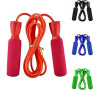 MAXSTRENGTH Corde à sauter réglable avec poignée en mousse à mémoire de forme souple, anti-nœuds, légère, pour entraînement de fitness, corde à sauter pour homme et femme (rouge)