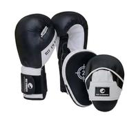 MAXSTRENGTH Ensemble de coussinets de mise au point incurvés noir/blanc avec gants d'entraînement MMA Kick Training (227 g)