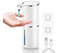 maxtachi Distributeur de Savon Automatique,1200mAh Distributeur Savon Mural Automatique avec Capteur de Mouvement Infrarouge,IPX5,Rechargeable par USB,4 Niveaux Réglables pour Salle de Bain,Cuisin