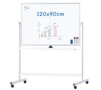 maxtek Tableau blanc avec support 90 x 120 cm, chevalet magnétique double face avec roulettes, tableau blanc portable effaçable à sec avec support, tableau debout mobile pour bureau, salle de classe