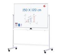 maxtek Tableau Blanc Effaçable Mobile 150 x 120 cm, Whiteboard sur Roulette | Double Face, Grand White Board avec Supports, Cadre en Aluminium, avec Accessoire, pour l'école à Domicile, le Bureau