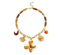 Maxtonser 1 collier de perles en résine rétro artistique avec pendentif floral soleil en acier inoxydable