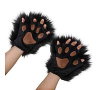 Maxtonser 1 paire de gants d'hiver en forme de pattes de loup en peluche pour filles et chats, accessoires de cosplay, gants d'hiver pour anime, Cospla paume noire, hai noir