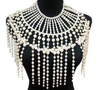 Maxtonser 1 pièce Châle de perles superposées, bijoux exagérés, chaîne de corps, harnais imitation perles à franges collier ras du cou pour robe de mariée, faux collier