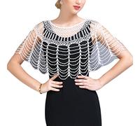 Maxtonser Châle enveloppant de perles pour femme des années 1920, châle de soirée pour robes de soirée, cape de soirée en perles, châle argenté