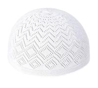 Maxtonser Chapeau Kufi en tricot creux pour adultes, adolescents, musulmans, respirant, décontracté, fait à la main, chapeau de prière traditionnel blanc
