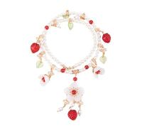 Maxtonser Collier élégant avec pendentif fraise avec chaîne réglable et crochets d'oreille tendance pour filles et femmes