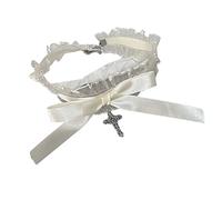 Maxtonser Collier ras du cou à volants en dentelle avec nœud et croix - Bijoux d'Halloween pour femme - Blanc