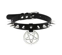 Maxtonser Collier ras du cou gothique en cuir PU avec pentastar et pic cloué, Cuir synthétique + accessoires en métal